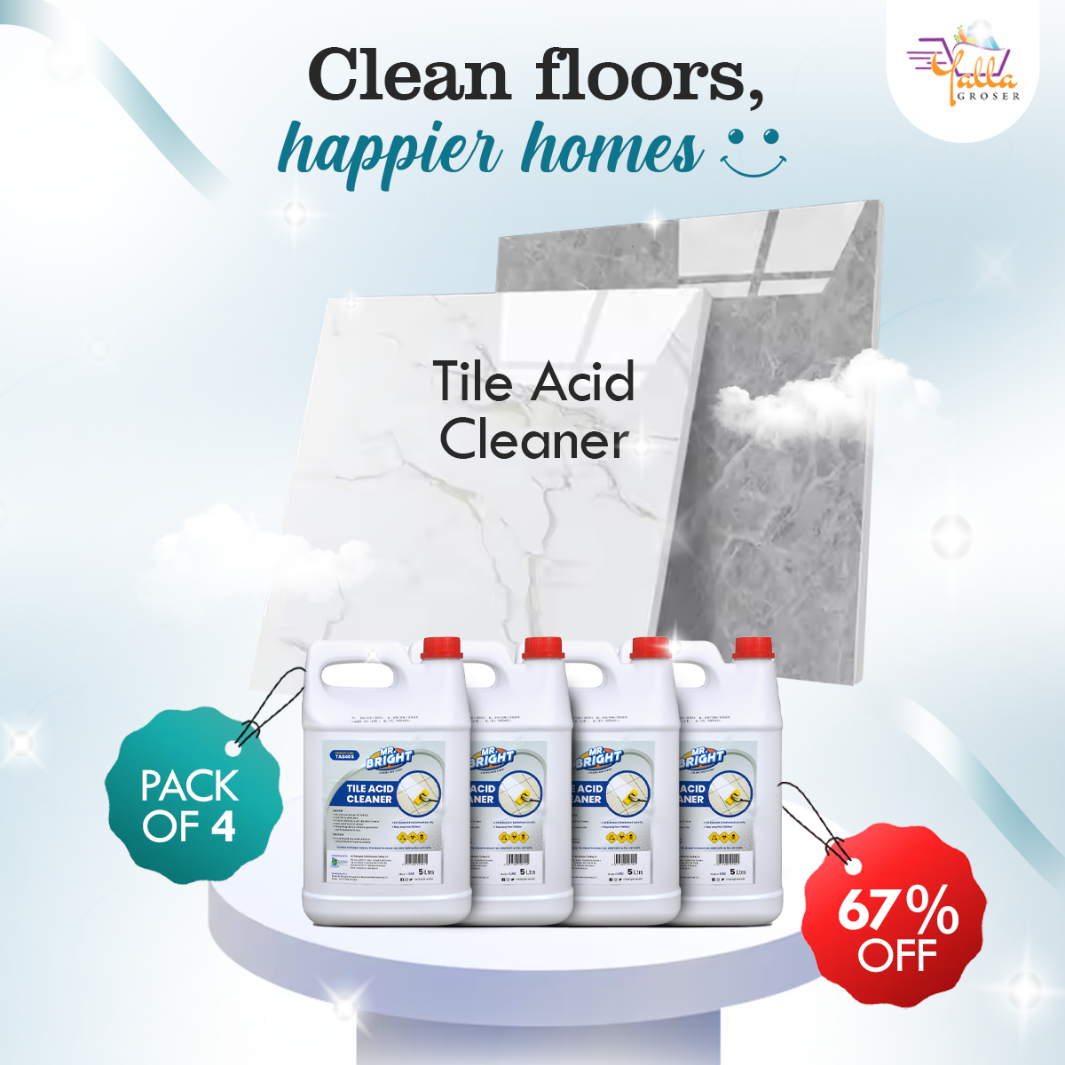 Tile Acid Cleaner & Grout Cleaner Pack of 4