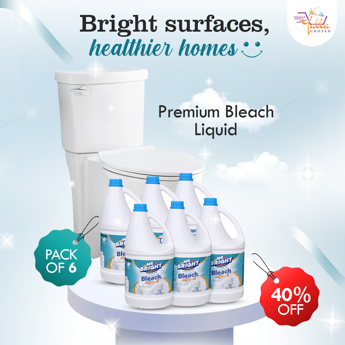 Premium Bleach Liquid Orignal 3.78 Liters Pack of 6